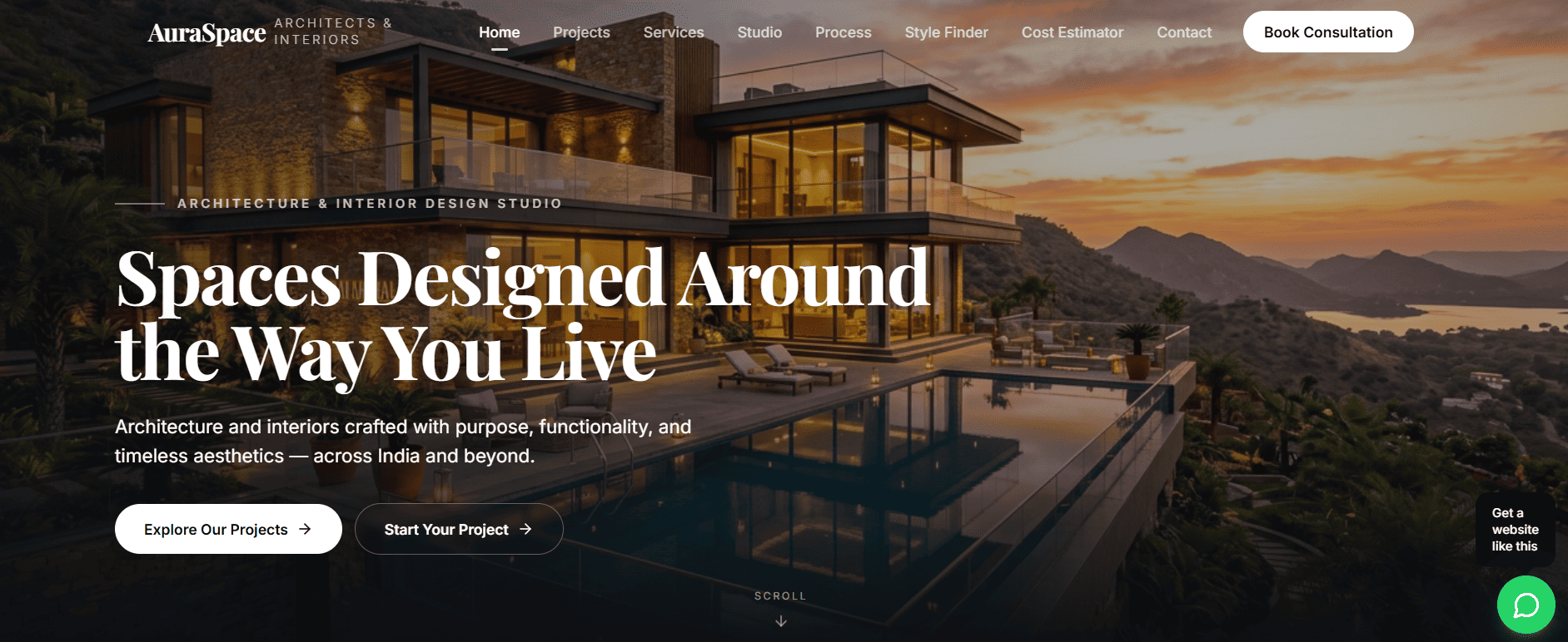 Screenshot of the Architecture & Interiors demo website by EasyStartup