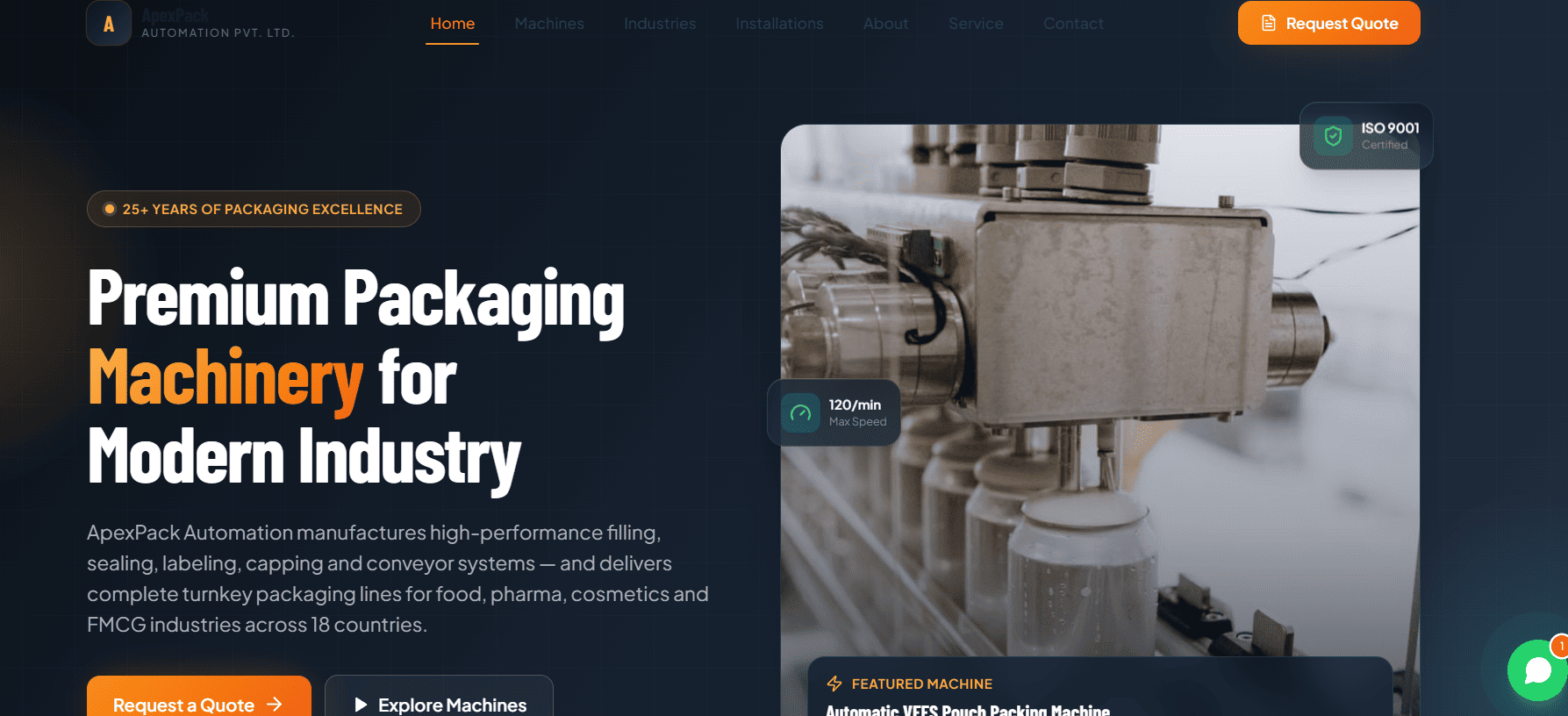 Screenshot of the Packaging Company demo website by EasyStartup